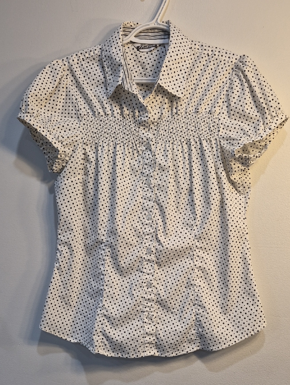 Women’s Polka Dot Button-Front Shirt- White with Black Dot